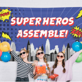 Lona Cumpleaños único de superhéroe de cómic para niños