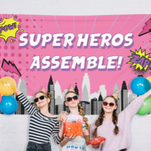 Lona Cumpleaños único de superheroína de cómic