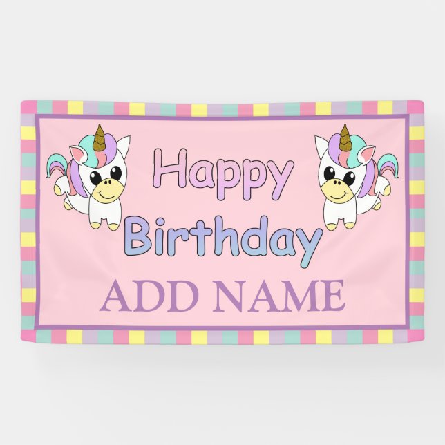 Lona Cumpleaños Unicornio Personalizado (Horizontal)