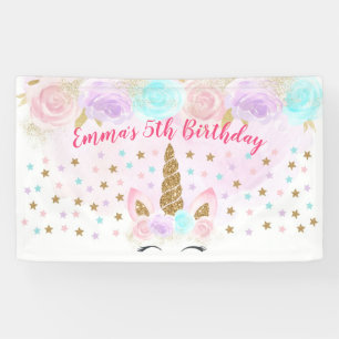 Lona Cumpleaños Unicornio Rosa y Oro