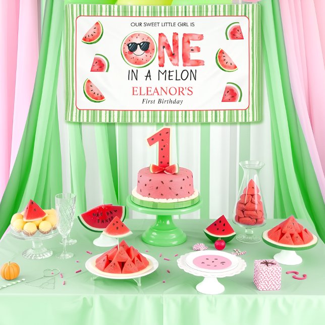 Lona Cumpleaños uno en un melón fiesta de sandía (Subido por el creador)