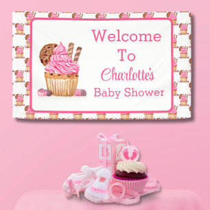 Lona Cupcake de acuarela rosa con bienvenida de chocola