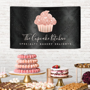 Lona Cupcake de Glitter Rosa Dorado Negocio Damask Bake
