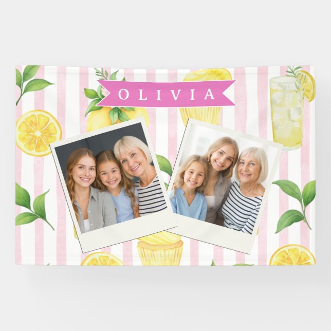 Lona Cupcake de limonada de acuarela personalizada con  (Horizontal)