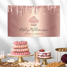 Cupcake Rosa Dorado Brillante Goteo Panadería Past