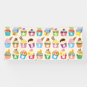 Lona Cupcakes Happy Birday Añade tu nombre a los dulce