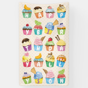 Lona Cupcakes Happy Birday Añade tu nombre a los dulces