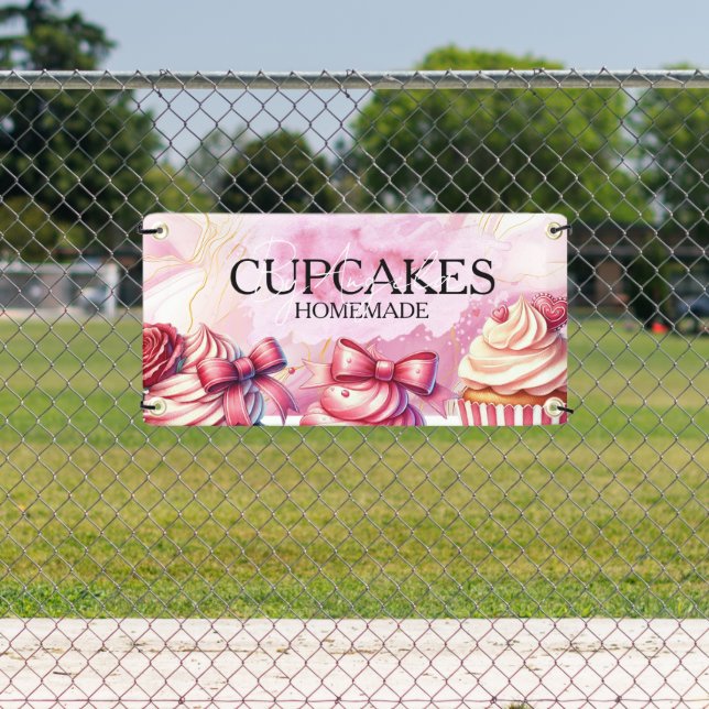 Lona Cupcakes Panadería Rosa Mármol Dorado (in situ)