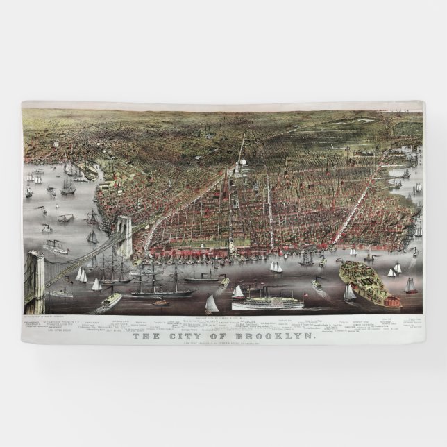 Lona Currier and Ives print de Brooklyn, 1886 (Horizontal)