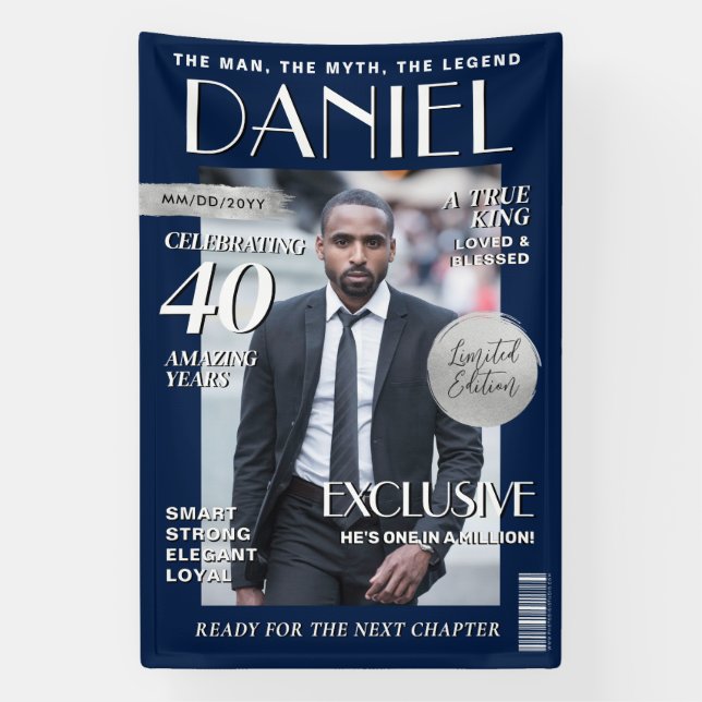 Lona Custom Birthday Banner, Magazine Cover for Men (Vertical)