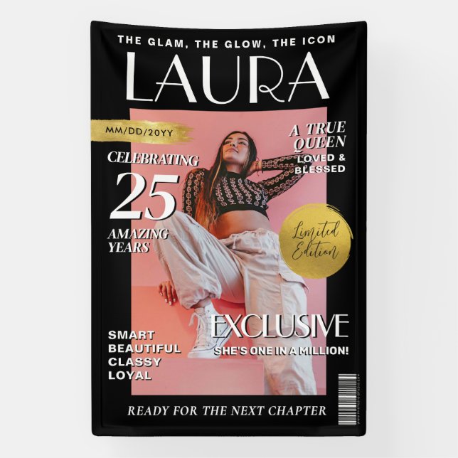 Lona Custom Birthday Banner, Magazine Cover for Women (Vertical)