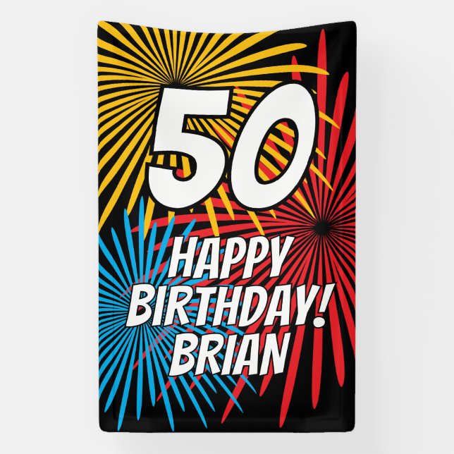 Lona Custom Birthday banner with fireworks display (Vertical)