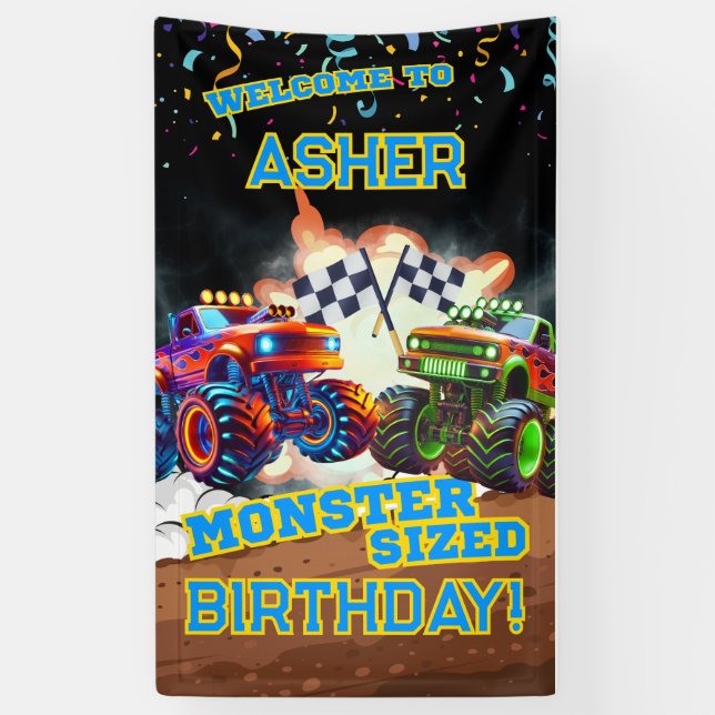 Lona Custom Cool Monster Truck Boys Birthday (Vertical)