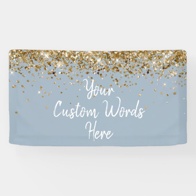 Lona Custom Dusty Blue Gold Birthday Party Photo Booth (Horizontal)