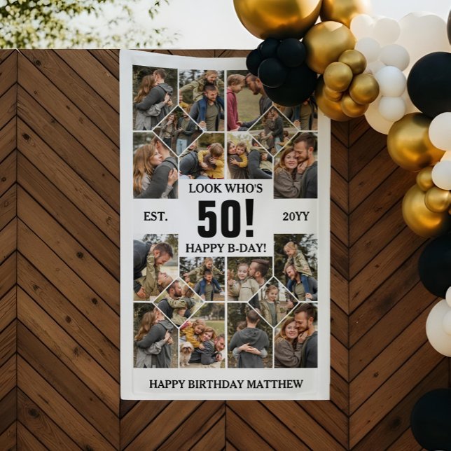Lona Custom Look Who's 50 Happy Birthday Photo Collage (Custom Look Who's 50 Happy Birthday Photo Collage Banner)