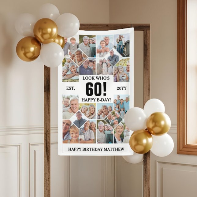 Lona Custom Look Who's 60 Happy Birthday Photo Collage (Custom Look Who's 60 Happy Birthday Photo Collage Banner)