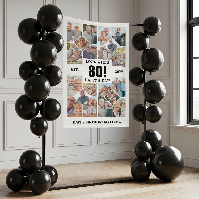 Lona Custom Look Who's 80 Happy Birthday Photo Collage (Custom Look Who's 80 Happy Birthday Photo Collage Banner)