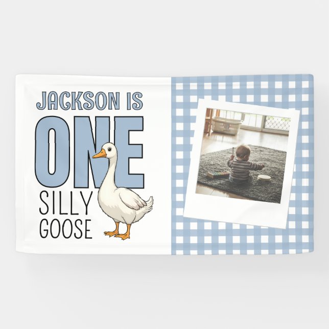Lona Custom Modern One Silly Goose First Birthday Party (Horizontal)