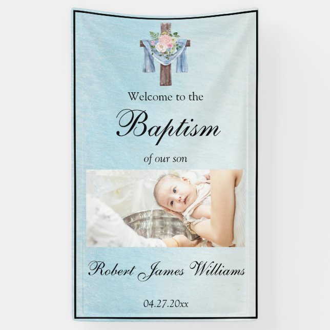 Lona Custom Photo Floral Christening Baptism Welcome (Vertical)