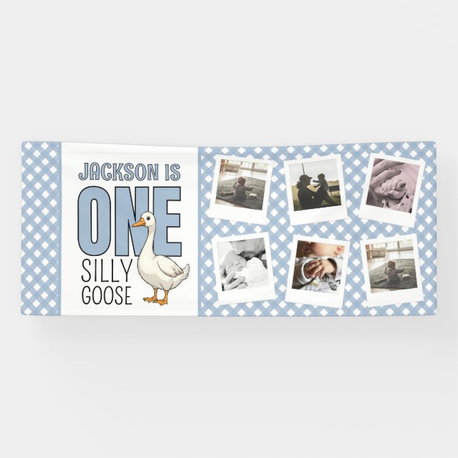 Lona Custom Photo Modern One Silly Goose First Birthday (Horizontal)