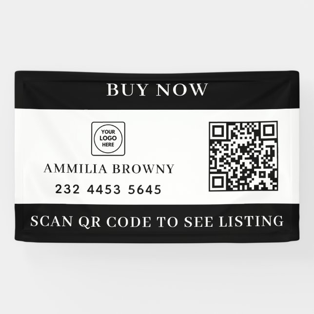 Lona Custom Real Estate QR | For Sale Black White  (Horizontal)
