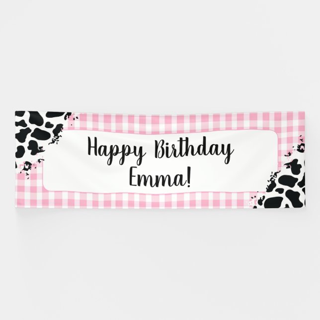 Lona Customizable Happy Birthday Banner Pink Gingham (Horizontal)