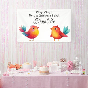 Lona Cuta acuarela De Baby Shower Con Temas De Aves