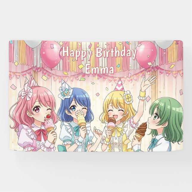 Lona Cute Anime Girl's Ice Cream Birthday Party   (Horizontal)