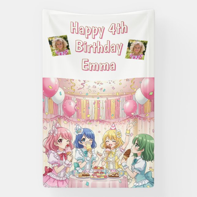 Lona Cute Anime Girl's Ice Cream Birthday Party   (Vertical)