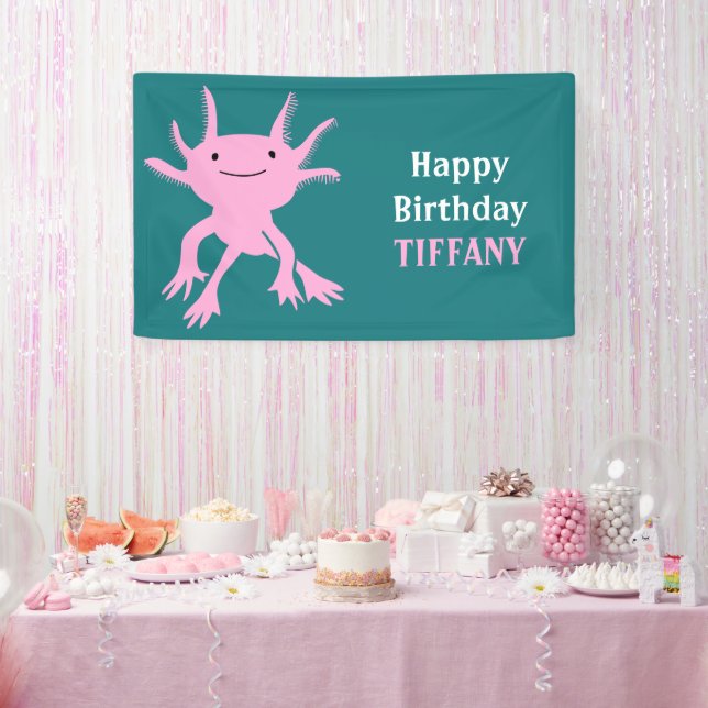 Lona Cute Axolotl Pink Salamander Birthday Party (Fiesta)