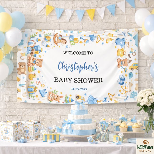 Lona Cute Baby Clothes & Toys Boy Baby Shower (Cute Baby Clothes & Toys Boy Baby Shower Banner)