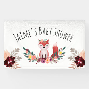 Lona Cute Baby Fox Acuarela Floral Baby Shower