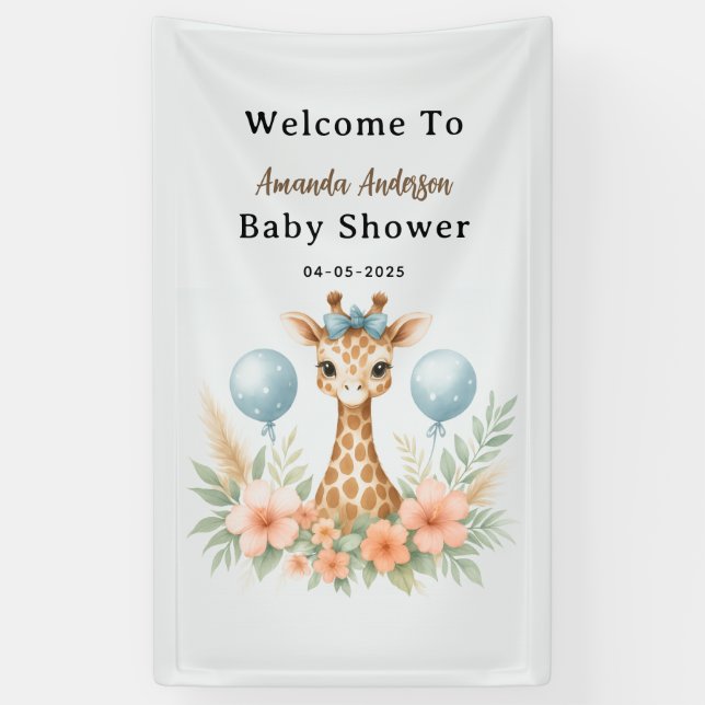 Lona Cute Baby Giraffe Boy Baby Shower | Blue Safari (Vertical)