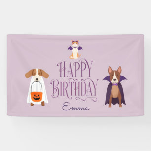 Lona Cute Banner de Cumpleaños de Halloween Perro Espel