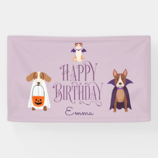 Lona Cute Banner de Cumpleaños de Halloween Perro Espel