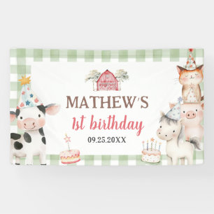 Lona Cute Barnyard Farm Animals 1st Birthday Banner