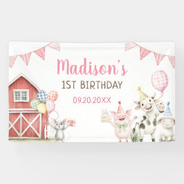 Lona Cute Barnyard Farm Animals 1st Birthday Banner