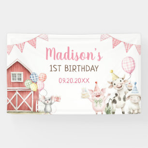 Lona Cute Barnyard Farm Animals 1st Birthday Banner