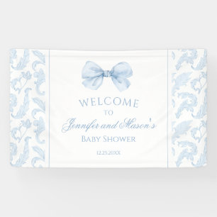 Lona Cute Blue Toile Bow Baby Boy Shower Bienvenida Ban