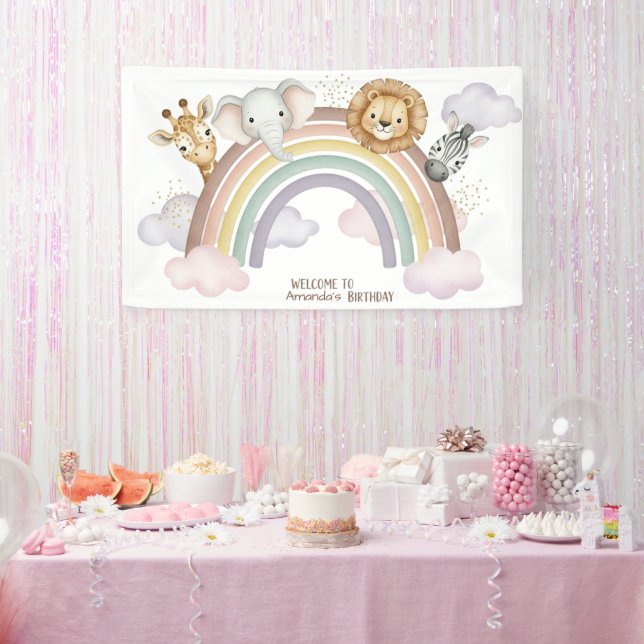 Lona Cute Boho Safari Animals Cumpleaños 1 Banner (Fiesta)