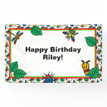 Cute Bugs y Insectos Feliz Cumpleaños Banner