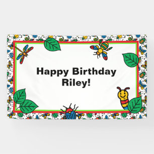 Lona Cute Bugs y Insectos Feliz Cumpleaños Banner