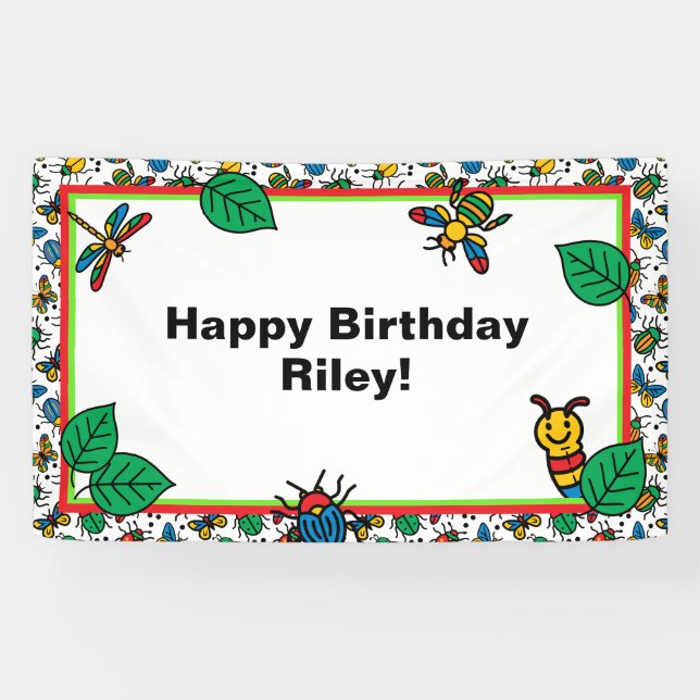 Lona Cute Bugs y Insectos Feliz Cumpleaños Banner (Horizontal)