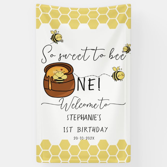 Lona Cute Bumblebee Tan Dulce Para Ser Un Primer Cumple (Vertical)