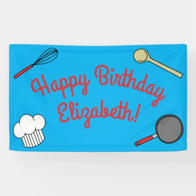 Lona Cute Chef Cocinando Niños Primer Fiesta de Cumplea (Horizontal)