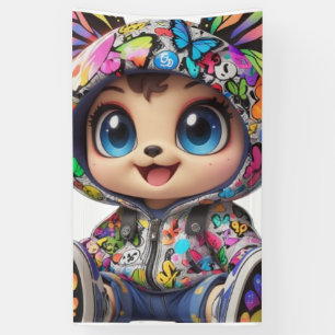Lona Cute Chibi Bear in Graffiti Butterfly Hoodie - Kaw
