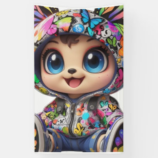 Lona Cute Chibi Bear in Graffiti Butterfly Hoodie - Kaw