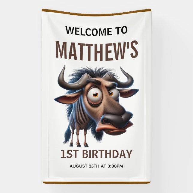 Lona Cute Crazy Wildebeest Farm Theme 1st Birthday (Vertical)