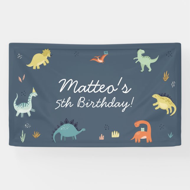 Lona Cute Dinosaur Birthday Banner (Horizontal)