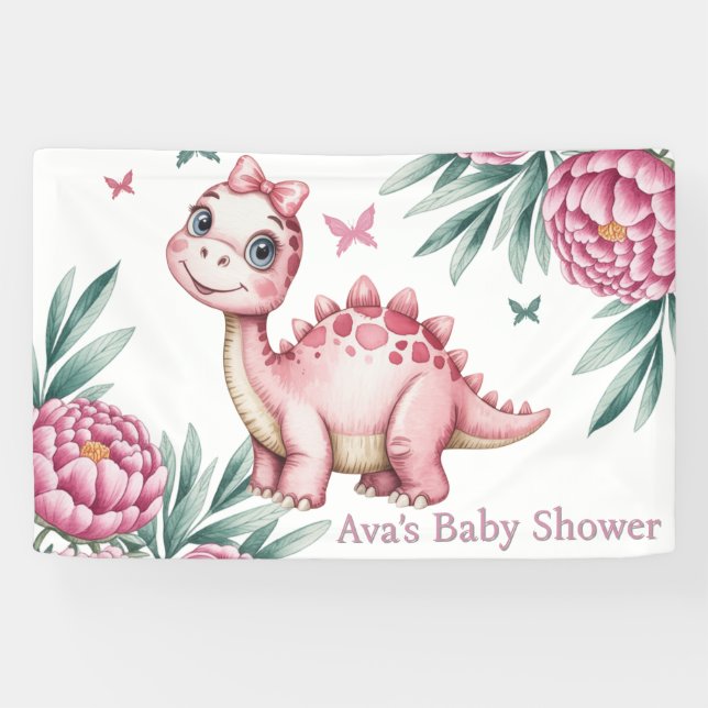 Lona Cute Dinosaur with Butterflies Baby Shower (Horizontal)